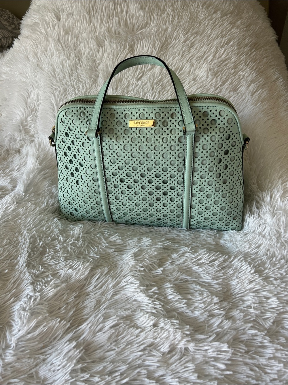 kate spade Mint Green Laser-Cut Satchel with Crossbody strap